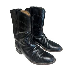 Justin Men’s Style 3133 Black Spanish Kip Roper Boots 8 D USA Made Western Rodeo